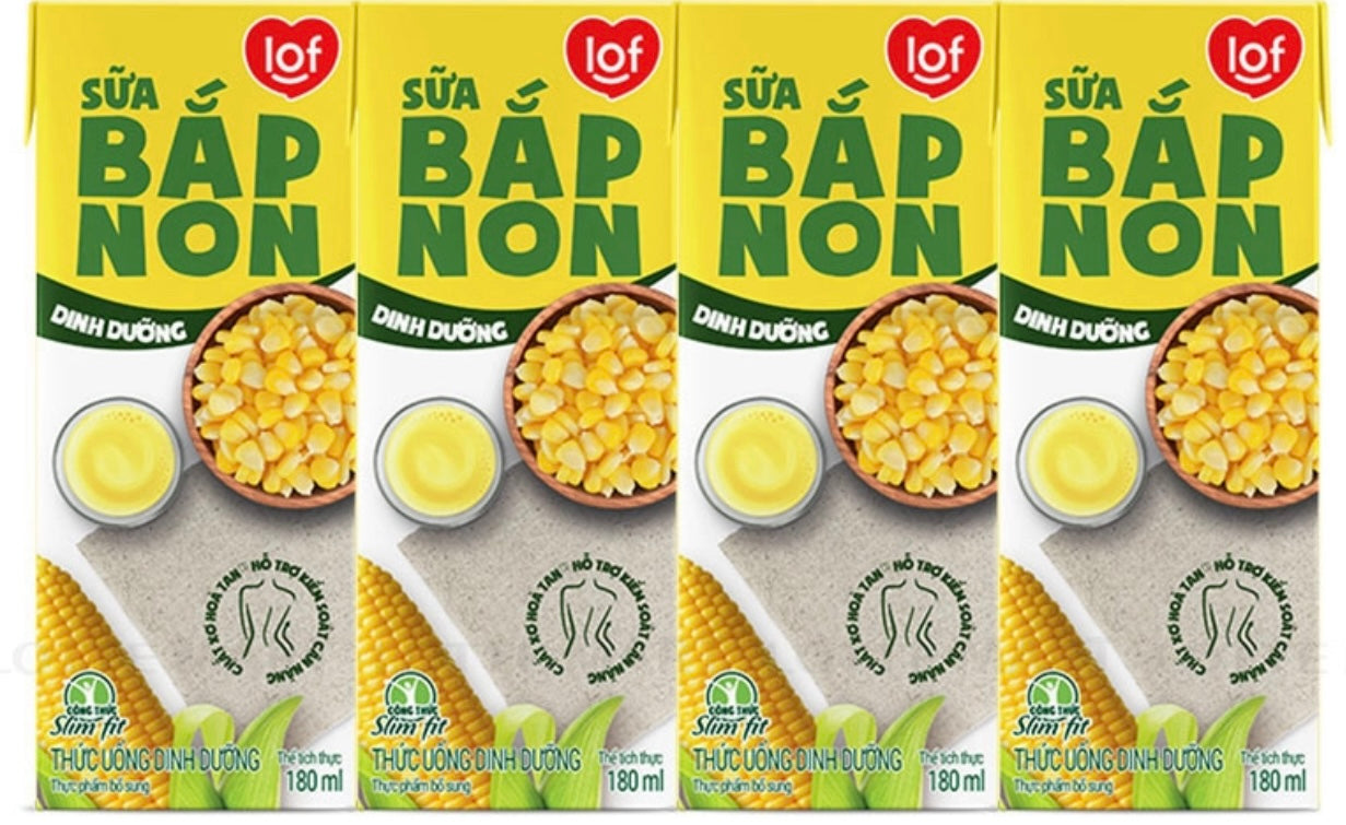 SUA BAP NON -Lof Young Corn Milk, Pack of 4 x 180ml