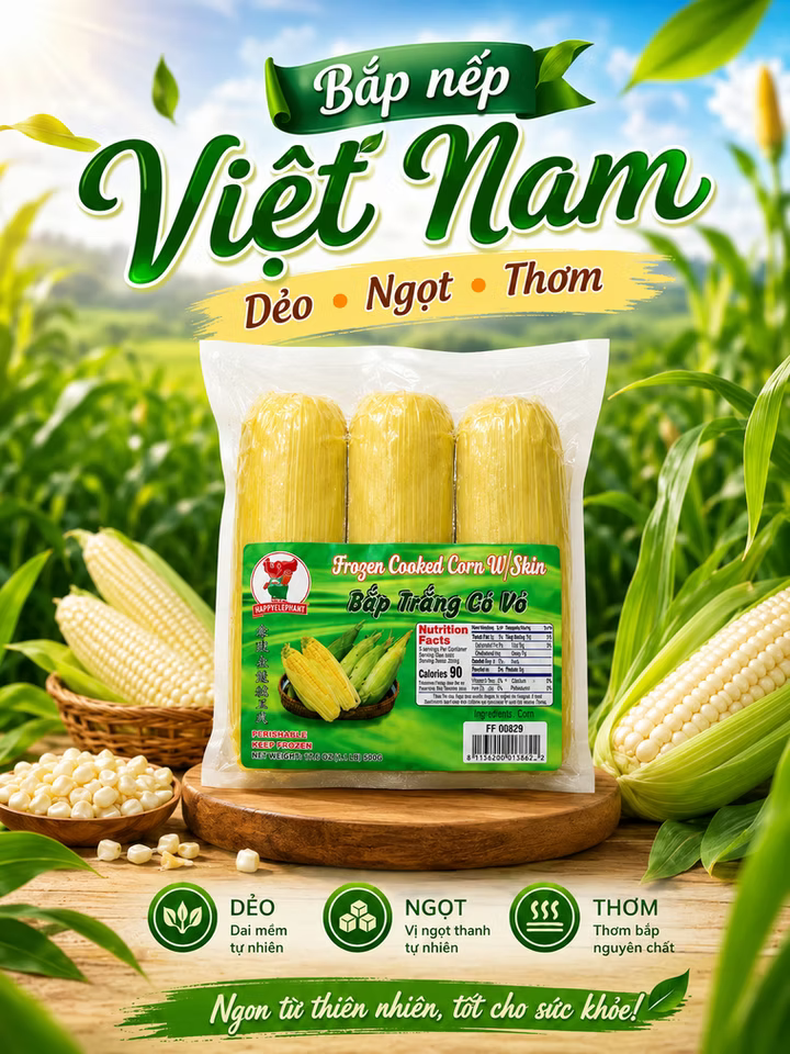 BAP TRANG CO VO/COOKED CORN W/SKIN 24X3 PCS, 40LBS/CS (GWT)