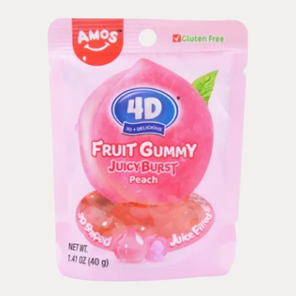 Keo deo hinh Trai Dao nuoc trai cay - 4D Fruit Gummy Peach Burst 40g 1.41OZ