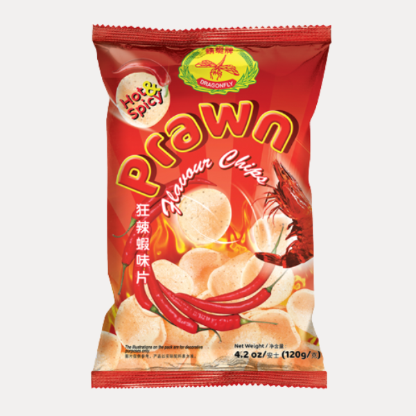 Snack tom cay nong - DRAGONFLY HOT & SPICY PRAWN CHIPS 120G 4.2OZ