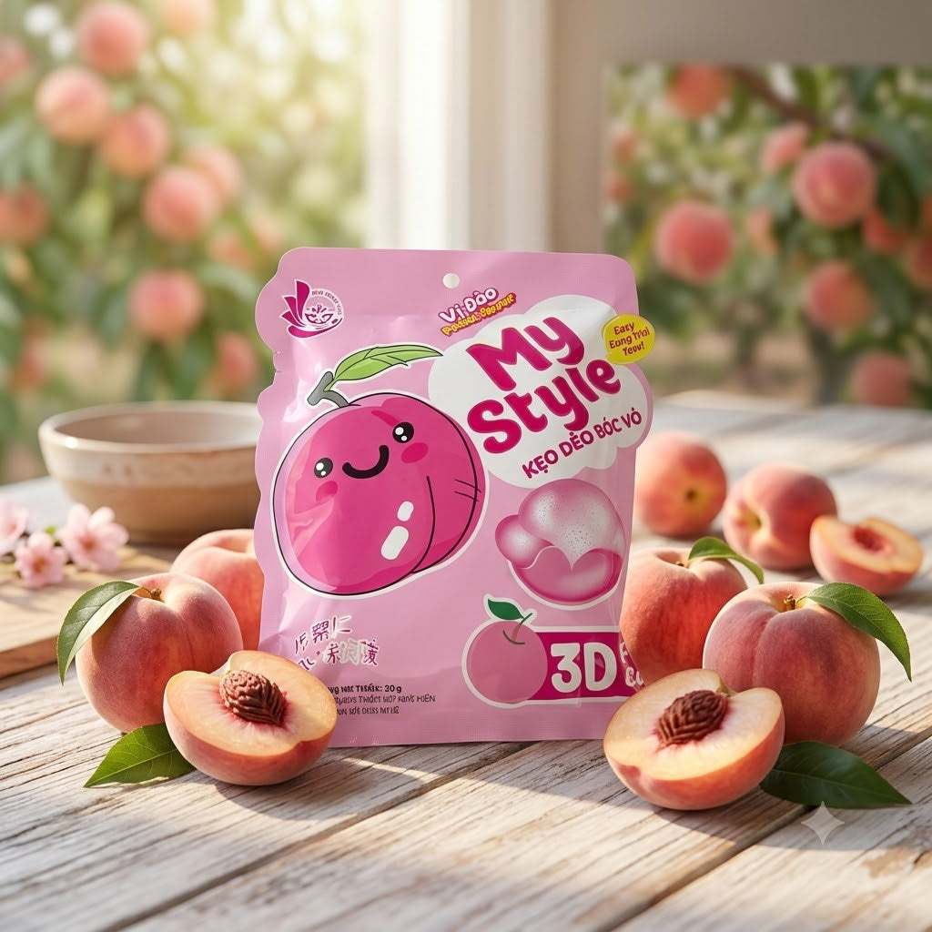 KEO DEO VI DAO - Peeled Gummy Candy -PEACH Flavor-120g 1 count