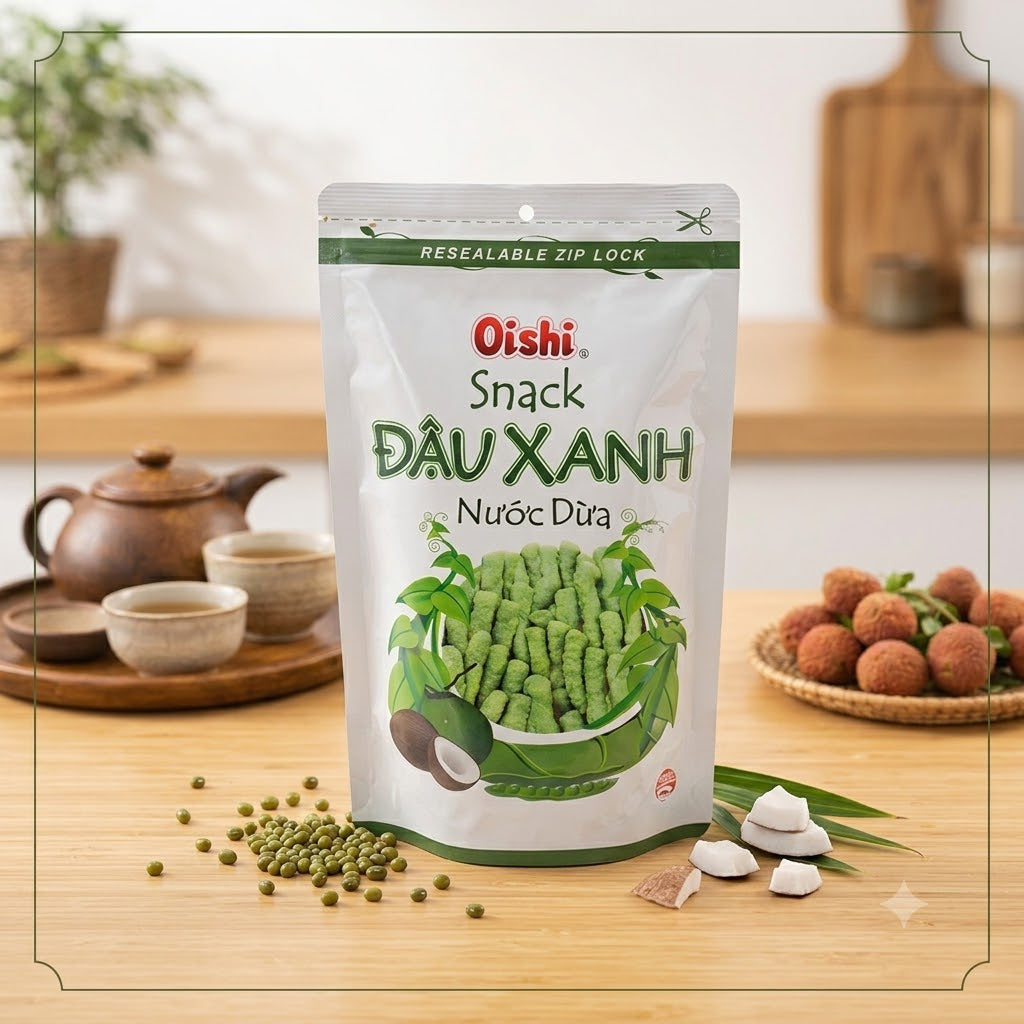 Oishi snack dau xanh nuoc dua-nuong khong chien 65g