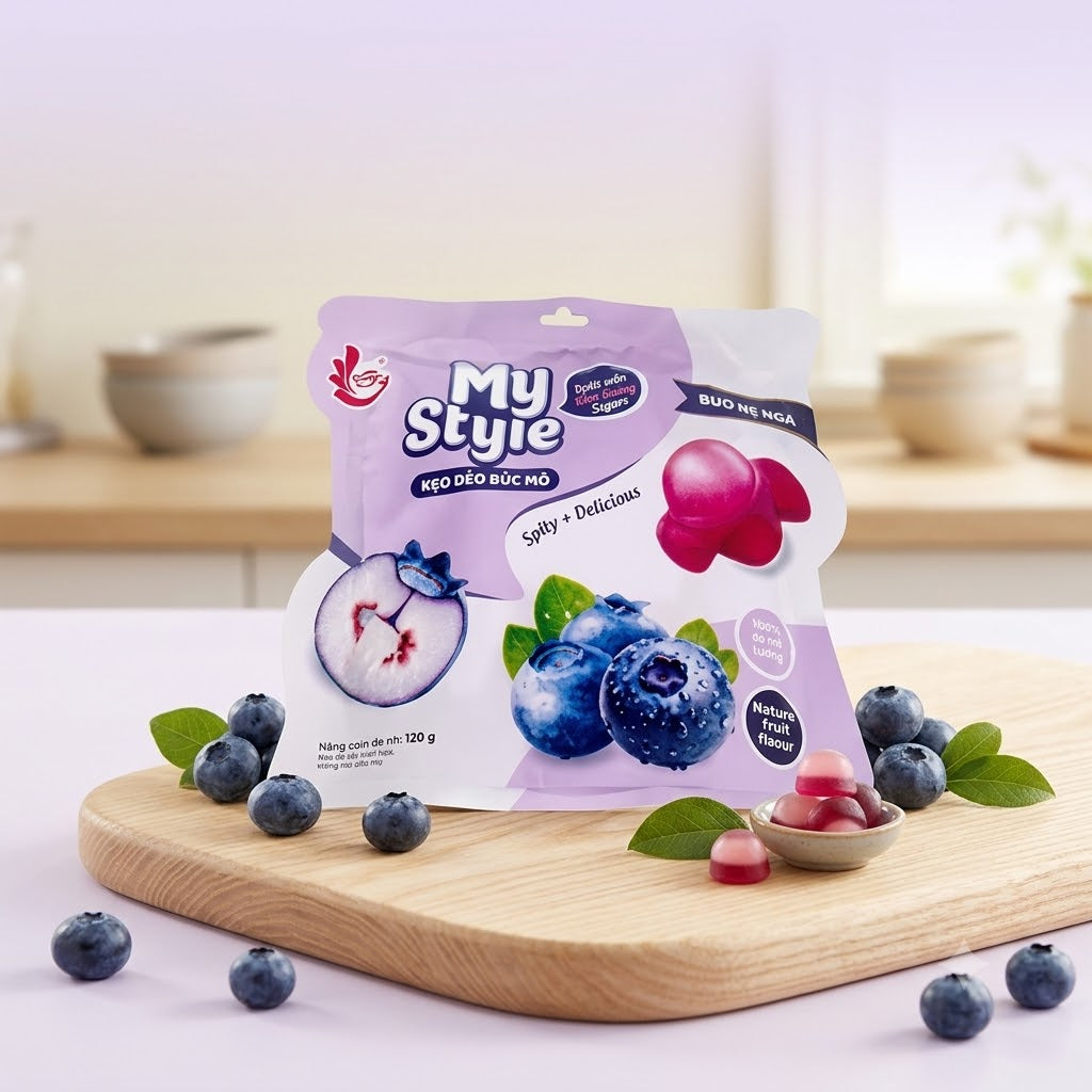 KEO DEO VI VIET QUOC - Peeled Gummy Candy - BLUEBERRY Flavor-120g 1 count