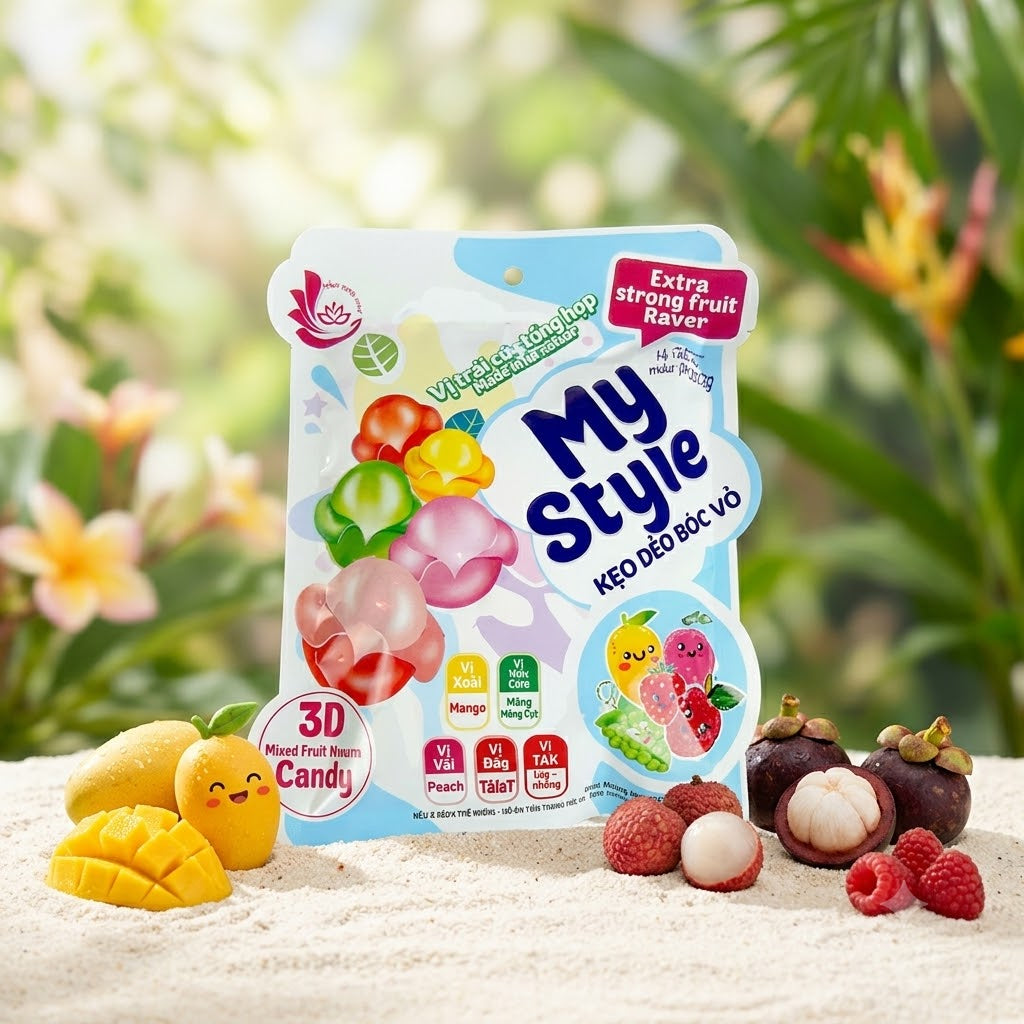 KEO TRAI CAY TONG HOP - Peeled Gummy Candy-Mixed Fruit Flavor 1 count Mixed Fruit Flavor 120g
