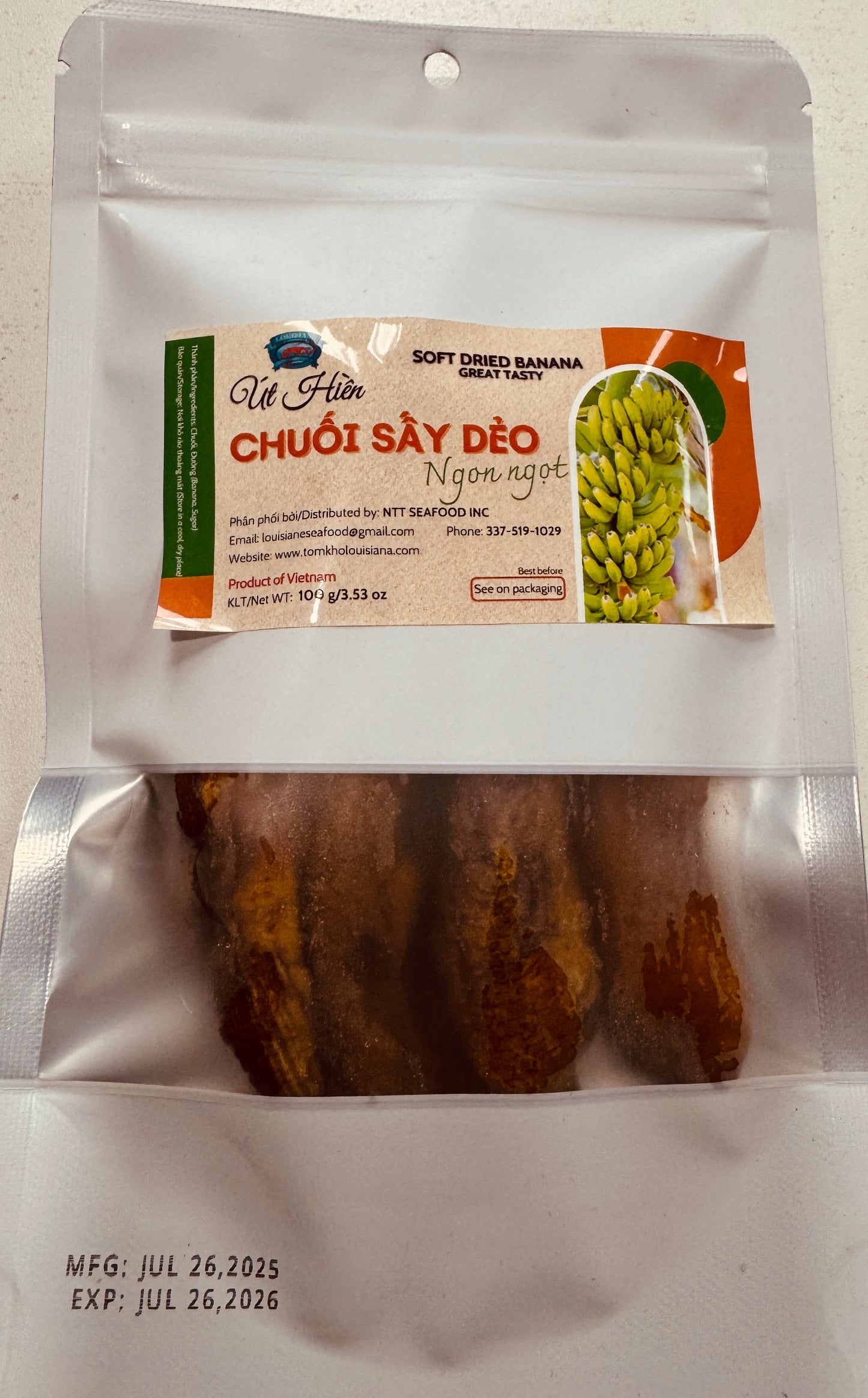 Chuoi say deo 0.22 lb/100 g