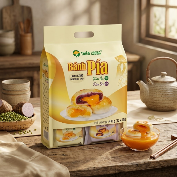 Banh Pia Kim Sa Dau Xanh Khoai Mon - Lava Custard Pia Cake 480g