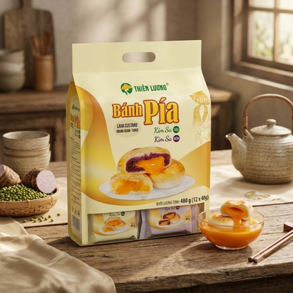 Banh Pia Kim Sa Dau Xanh Khoai Mon - Lava Custard Pia Cake 480g