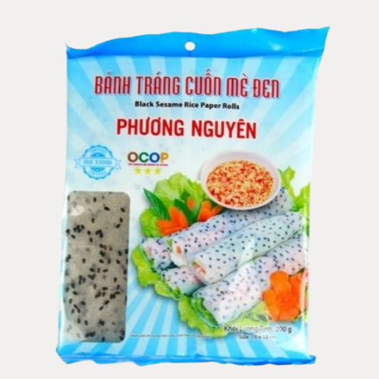 Banh Trang Cuon Me Den - Black Sesame Rice Paper Rolls 200g