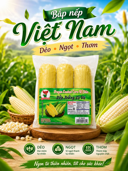BAP TRANG CO VO/COOKED CORN W/SKIN 24X3 PCS, 40LBS/CS (GWT)