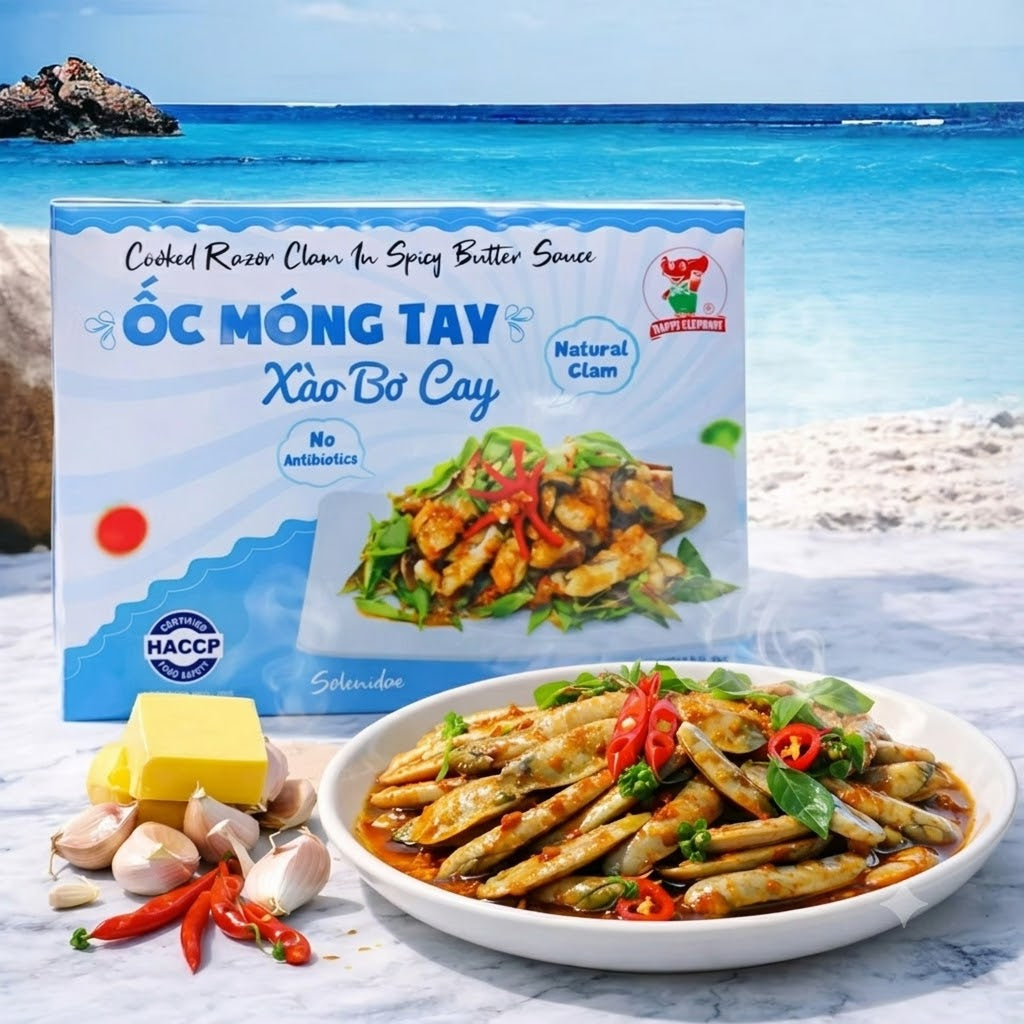 OC MONG TAY XAO BO CAY / FROZEN COOKED RAZOR CLAM IN SPICY
BUTTER SAUCE 14OZ