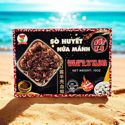 SO HUYET NUA MANH SOT X.O / COOKED HALF SHELL BLOOD CLAM IN X.O.
SAUCE 10OZ