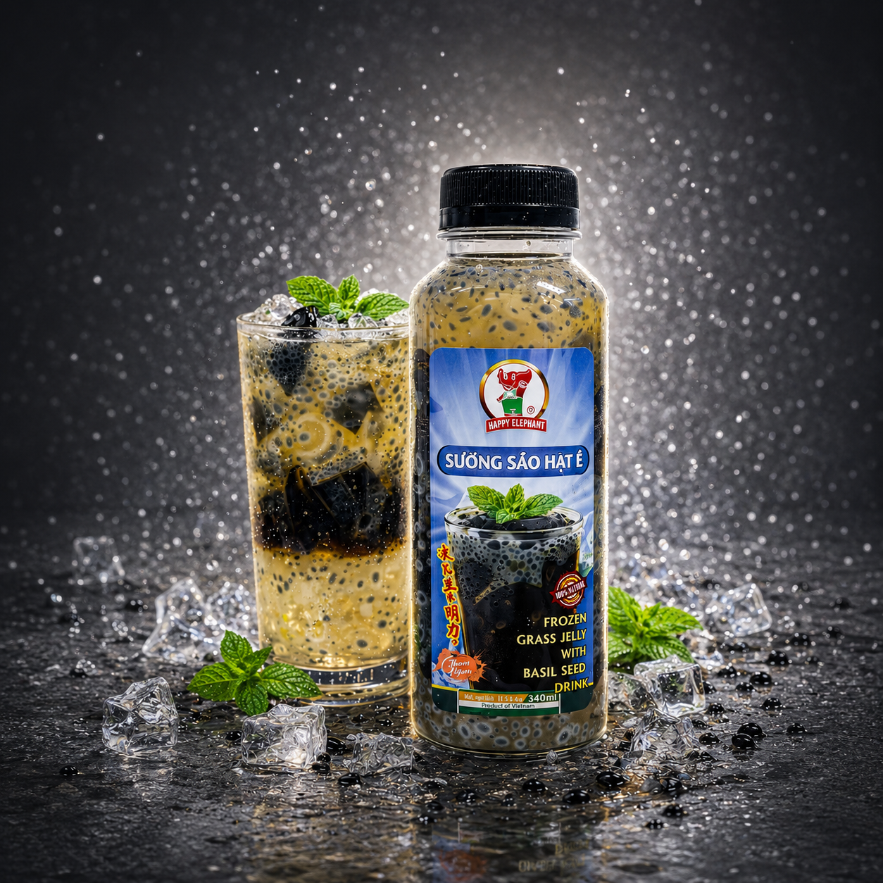 SUONG SAO HAT E / FROZEN GRASS JELLY WITH BASIL SEED DRINK 340ML