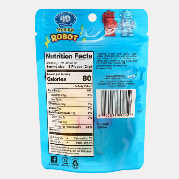 Keo deo 3D hinh Robot nhieu mau - 4D Gummy Robot 72g 2.53OZ