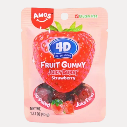 Keo deo hinh Trai DAU nuoc trai cay - 4D Fruit Gummy Strawberry Burst 40g 1.41OZ