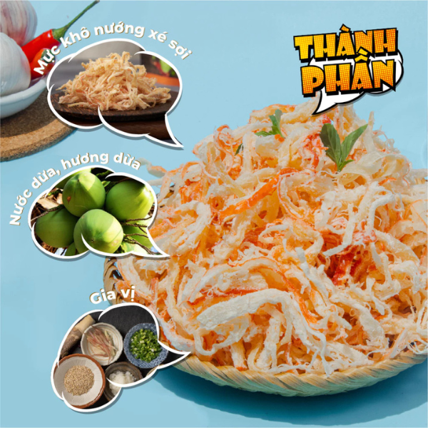 Shredded dried squid steamed with coconut water 0.33 lb/150 g