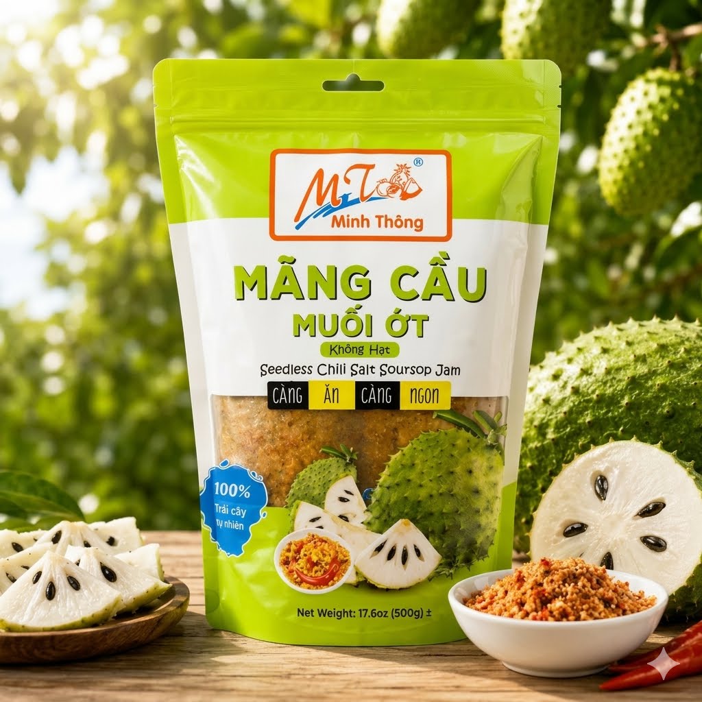 MANG CAU MUOI OT KHONG HAT / SEEDLESS CHILI SALT SOURSOP JAM 500G