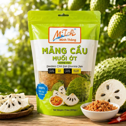 MANG CAU MUOI OT KHONG HAT / SEEDLESS CHILI SALT SOURSOP JAM 500G