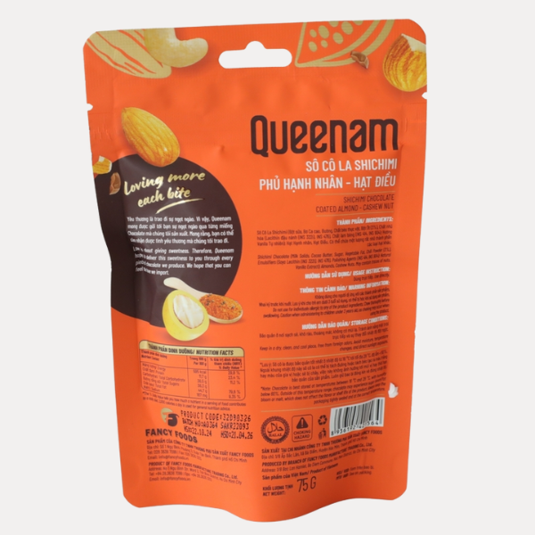 Socola Shicimi phu hat hanh nhan hat đieu - Shichimi Chocolate Coated Almond Cashew Nut 75g