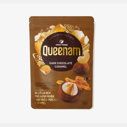 Socola den phu caramel hanh nhan hat dieu mac ca - Dark Chocolate Coated Caramel Almond-Cashew-Macadamia Nut 75g