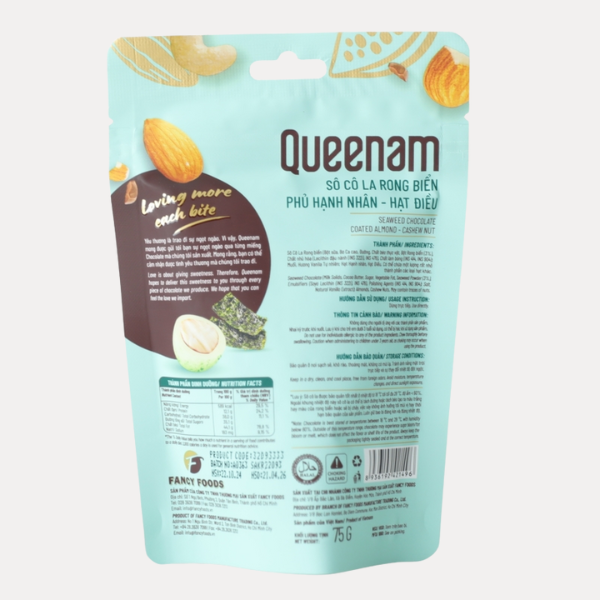 Socola rong bien phu hat hanh nhan hat dieu - Seaweed Chocolate Coated Almond-Cashew Nut 75g