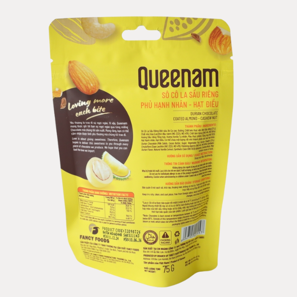 Socola sau rieng phu hat hanh nhan hat dieu - Durian Chocolate Coated Almond-Cashew Nut 75g
