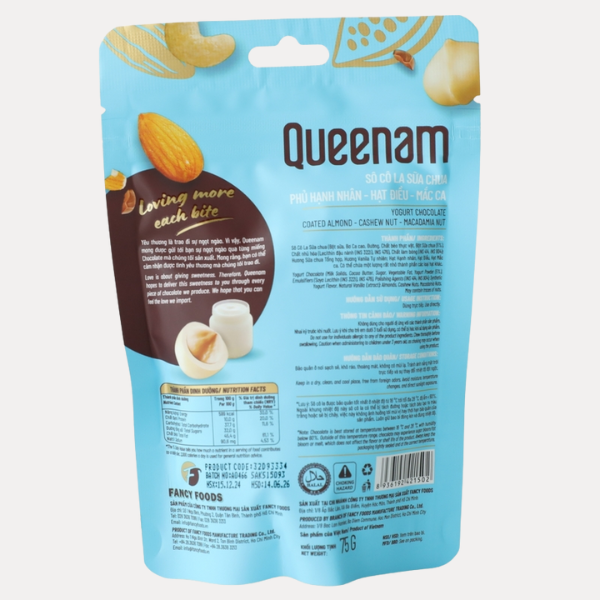 Socola sua chua phu hat hanh nhan hat dieu mac ca - Yogurt Chocolate Coated Almond-Cashew Nut-Macadamia Nut 75g