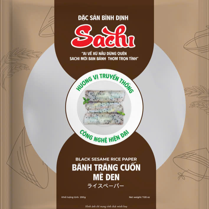 Banh trang cuon me den 50 pk x 16cm 200g - Rice Paper with Black Sesame