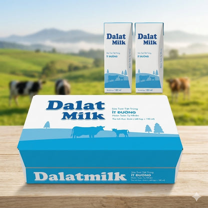 Sua Tuoi Tiet Trung It Duong/ Dalatmilk Fresh Milk Less Sugar - Dalat Milk Branch * 180ml (Loc 4Hop)