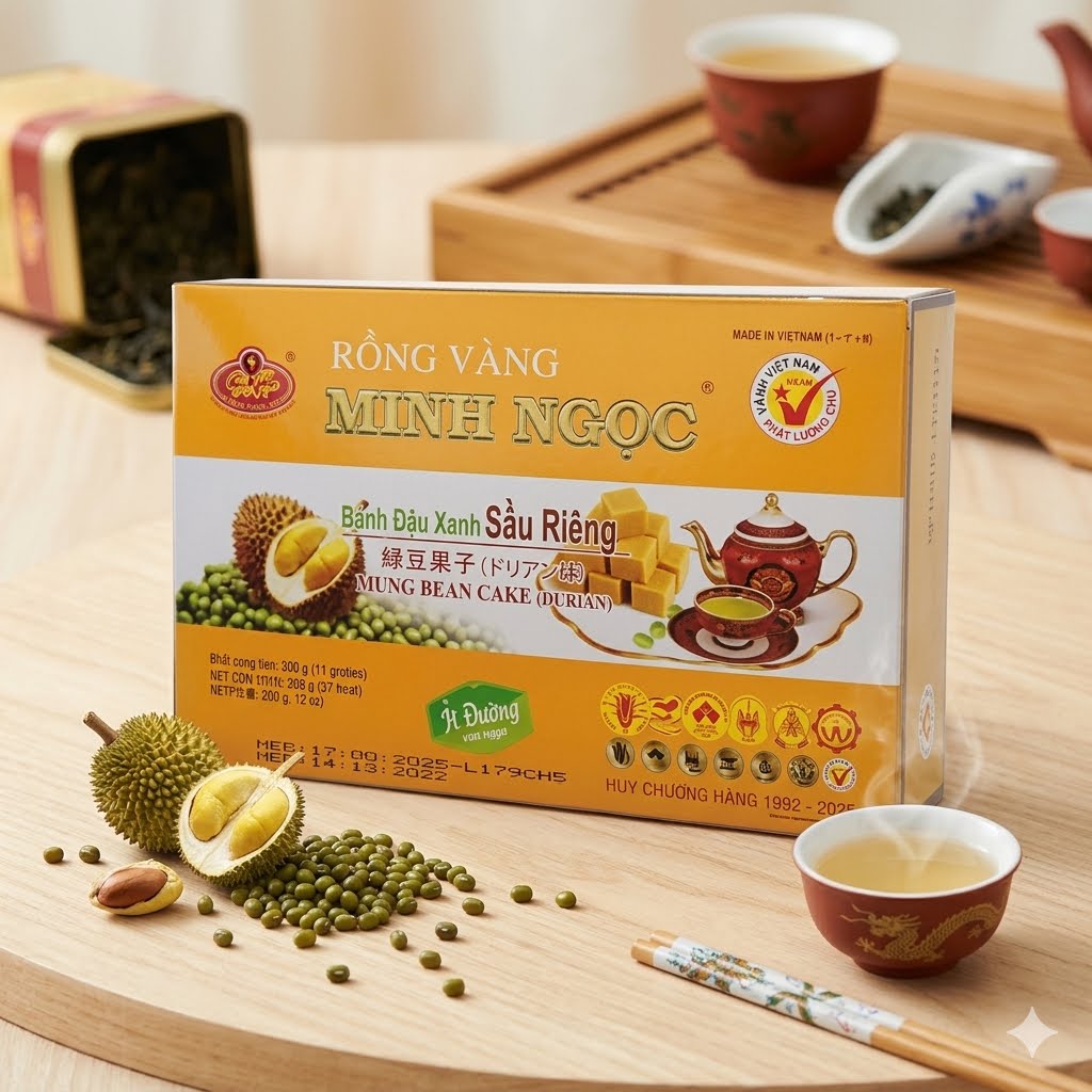 Banh dau xanh Minh Ngoc vi sau rieng (it duong)/ Minh Ngoc Green Bean Cake Durian flavor (low sugar) * 280g