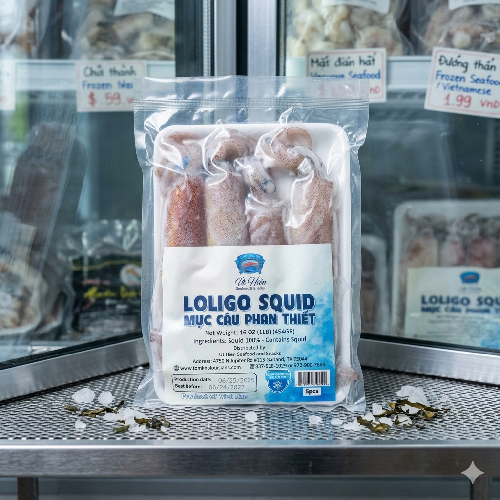 Muc cau Phan Thiet loai 2 (5Pcs/pack) - Loligo Squid 1lb